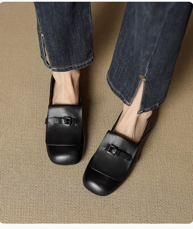 

2025 new leather square head flat shoes women s soft sole comfortable spring and autumn small single shoes women s shallow mouth super soft not tir 35