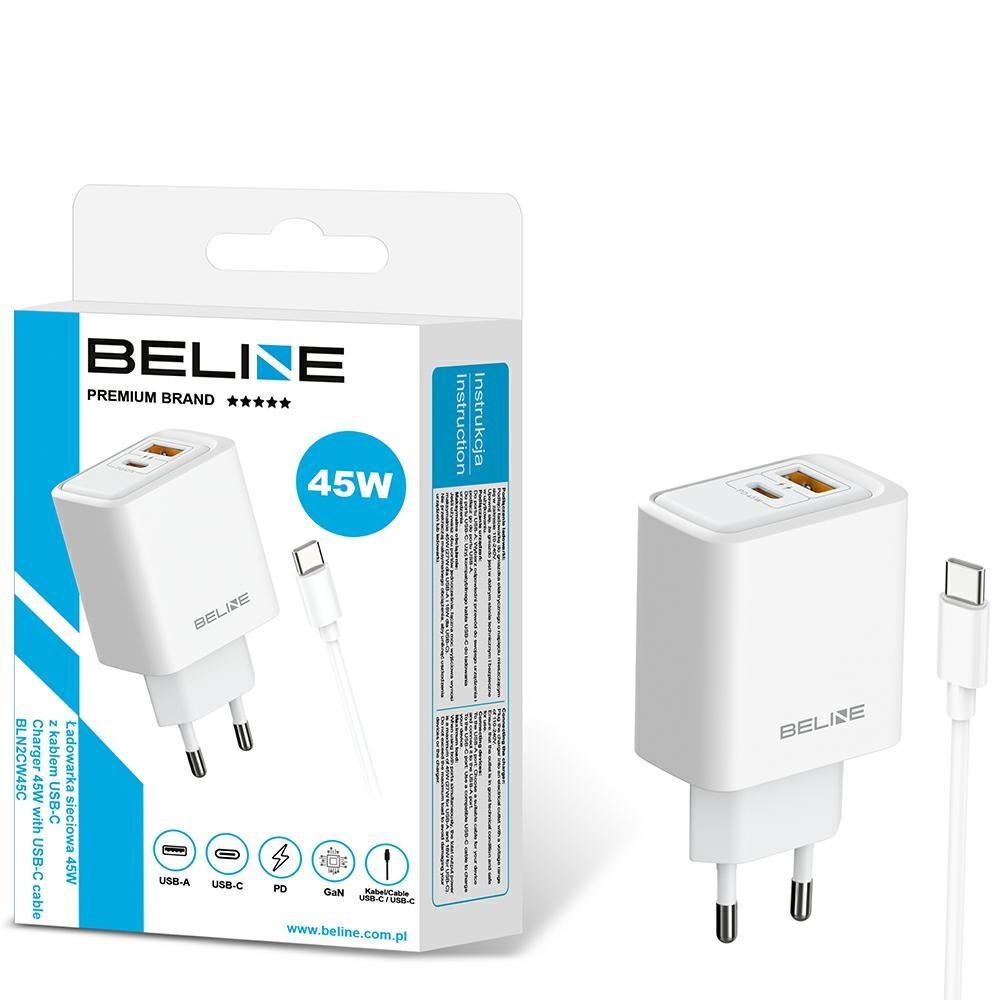 Beline 45W GaN Mains Charger USB-A/USB-C + USB-C/USB-C Cable BLN2CW45C White