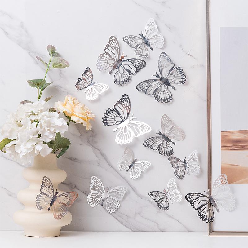 12Pcs/set 3D Hollow Butterfly Wall Sticker for Home Decoration DIY Wall Stickers Modern Wall Art Living Room Decoration