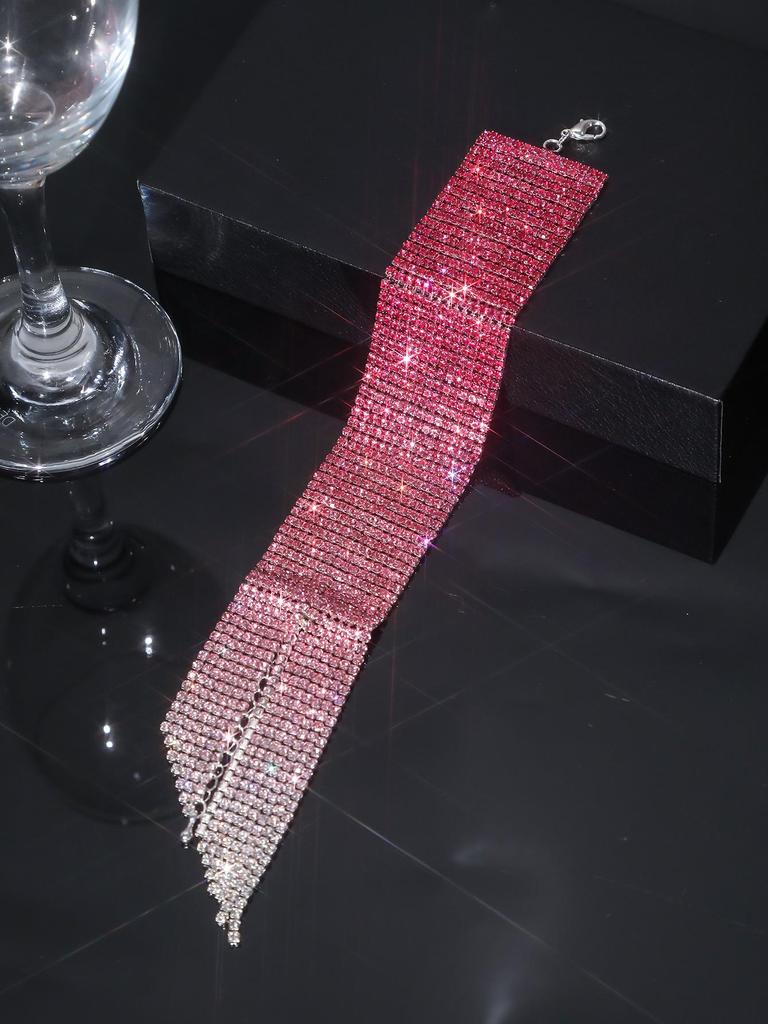 DINGKA Sparkly Wide Band Rhinestone Tassel Bracelet: Versatile Diamond Bangle for Women, Fashion Hand Jewelry.
