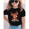 Christmas Children's T-Shirt Cartoon Deer Print Girl Clothes Cute Cartoon Pullover Tees Boy Top Casual Loose Children's Clothing
