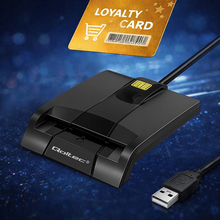 Qoltec Lettore Intelligente di Chip Card ID SCR-0634 | USB 2.0 + Adattatore USB-C