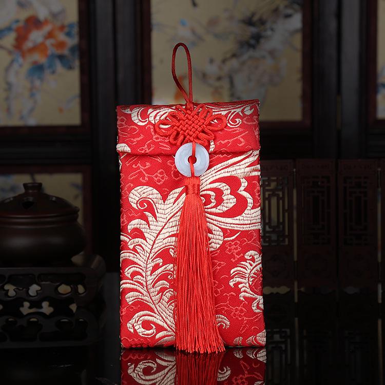 Year of the Horse Silk Brocade Red Envelopes with Hot Stamping Embroidery for Weddings and New Year