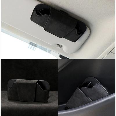 Car Glasses Case Auto Sun Visor Glasses Holder Sunglasses Clip Card Ticket Holder Organizer Universal Car Access  PU Leather