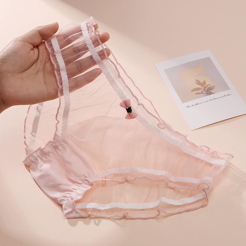 Breathable Sexy Lace Mesh Panties with Bowknot for Women