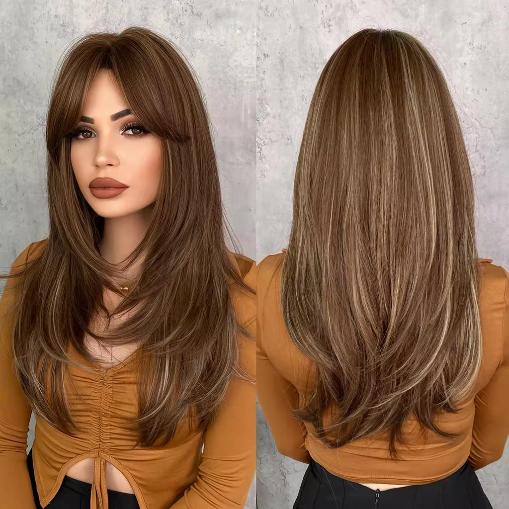 Brand New High Quality Synthetic Hair Long Straight Wigs Bangs for Women Natural Look