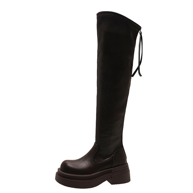 Autumn and winter new thin boots thick-soled elastic over the knee small thin thick-soled muffin tall boots