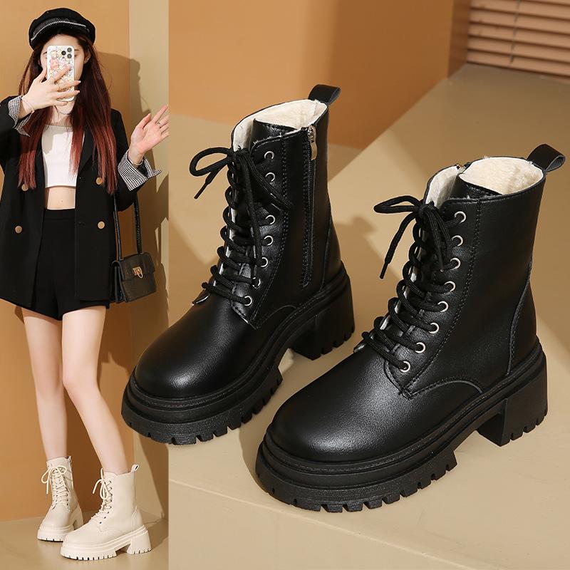 Thick-soled Martin boots women's new winter large-size retro short boots British cool street leather boots