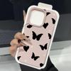 Coque Mate Motif Papillons Cœurs d'Amour Pour iPhone 16 Pro 15 Pro Max 14 13 12 11 TPU Texture Cuir Antichoc Douce Fine Housse de Téléphone