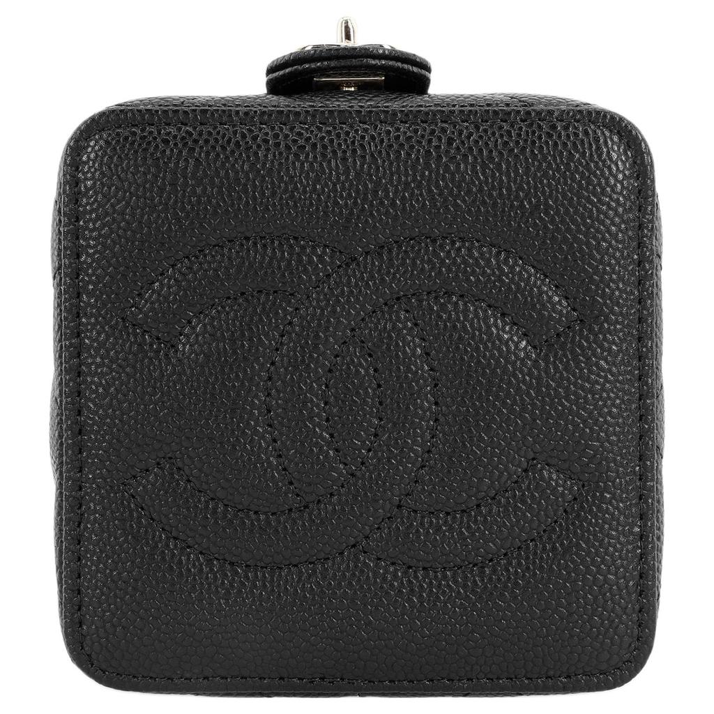 Chanel 23s Gold Buckle Double C Logo Leather Chain Shoulder Strap Lychee Grain Leather Small Square Bag Handbag Women'S Black