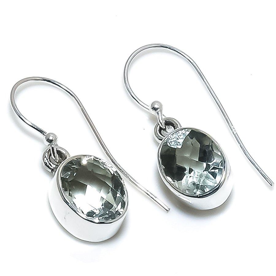 Natural Green Amethyst Gemstone 925 Solid Sterling Silver Gift Earring 1" s0E08