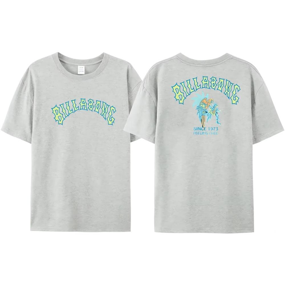 Wave New Men's Summer Billa-bong T-shirt 100_ Cotton Double Sided Printing High Quality Casual Top Tees