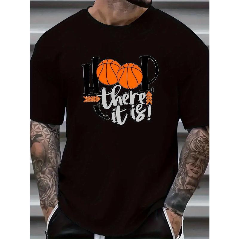 European Size Plus Size Men's Summer T-shirt, Basketball Graphic Print Short Sleeve Tees Trend Casual Tops For Daily Life, Big & Tall Guys