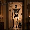 Halloween Tablecloth Door Curtain Lace Spider Web Fireplace Cover Scary Skeleton Witch Mysterious Fabric Bat Print Window Drapes for Home