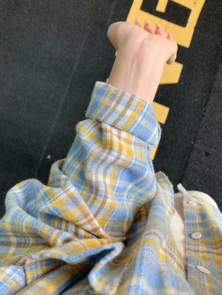 Unisex Karohemd mit koreanischem Umlege-Polokragen - Süßer und frischer Stil