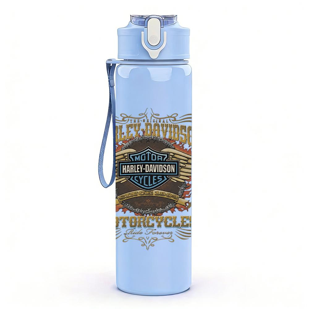 1PC Vintage ornate western crest print 750ml colorful plastic sports water bottle leakproof pop up lid with straw for outdoor work home use