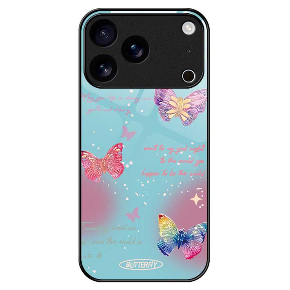 

For iPhone 17 Pro Case Anti Drop TPU PC Tempered Glass Pattern Printing Phone Back Cover B0199
