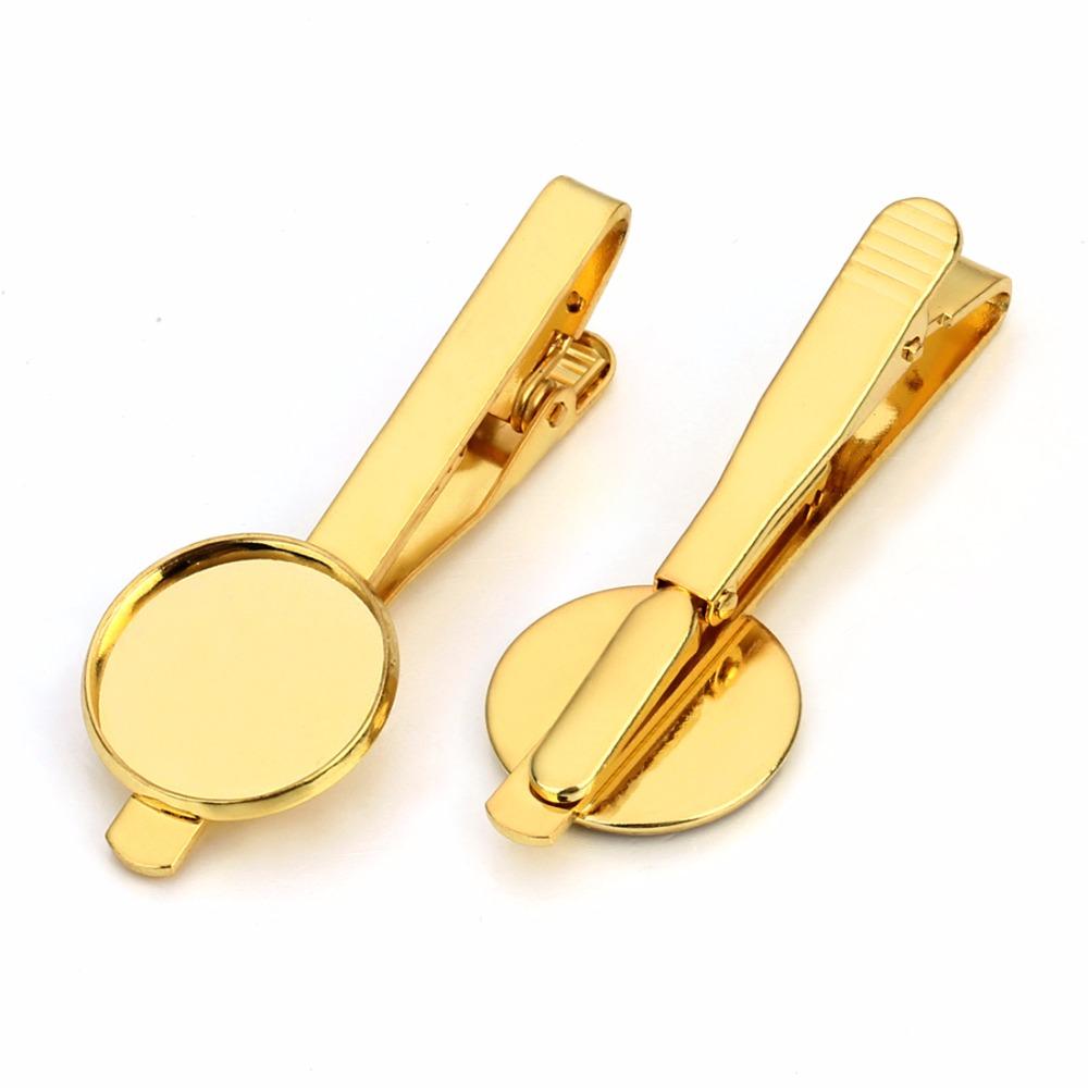 A Pair  Tie Clip Setting Blank Tray Bezel Bases 16mm 18mm 20mm Fit Round Cabochons Cameo Base Silver Color DIY Making Findings