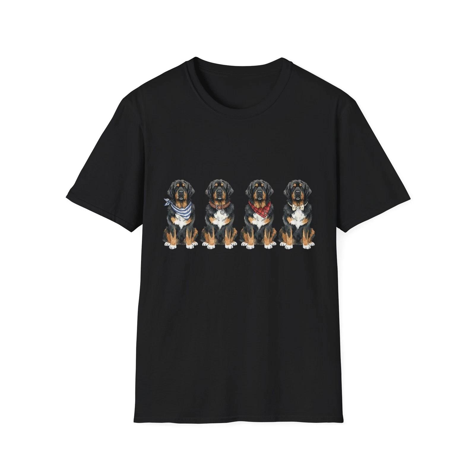 Bernese Mountain Dog Watercolor Cute Dog Black Tee Graphic T-Shirt M