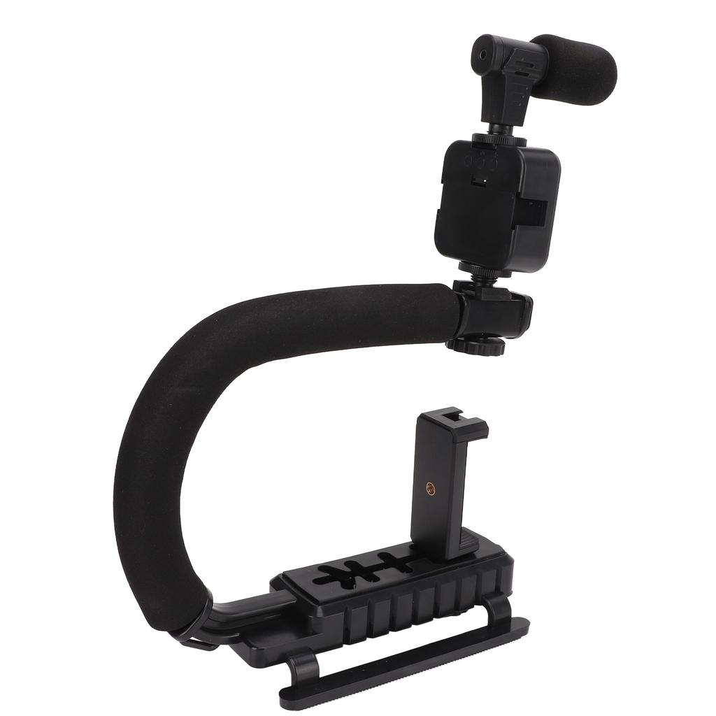 Handheld Video Camera Stabilizer with LED Light Microphone Portable U Shape Camera Stabilizer