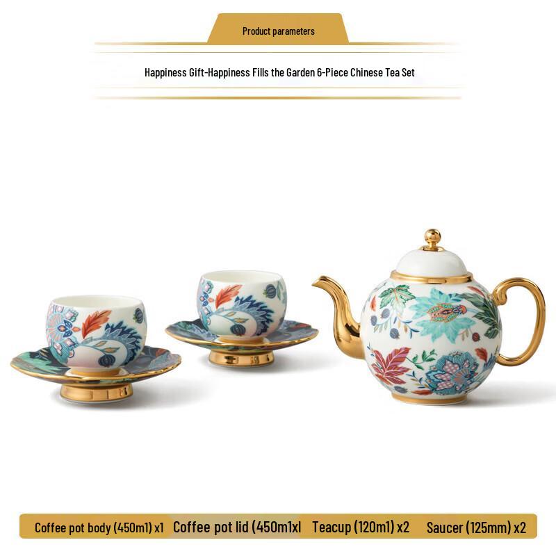 Yongfengyuan 'Happiness Full Garden' 6-Piece Ceramic Chinese Tea Set