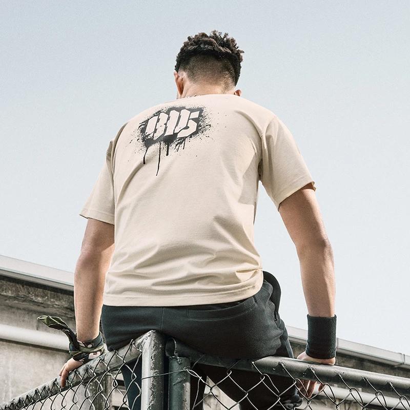 Lining Badfive Letter Print Moisture-Wicking Round Neck Short Sleeve Drop Shoulder T-Shirt Men Tops Gravel-Gray AHSU423-6