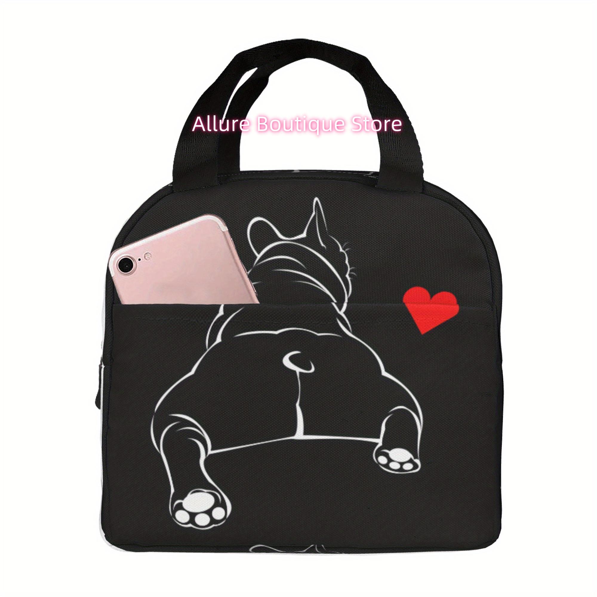 1pc A White French Fighting Dog with a Love Heart on Its Back Reusable Cooler Bag, Cooler Bag, Lnsulated Lunch Bag for Camping P бежевый