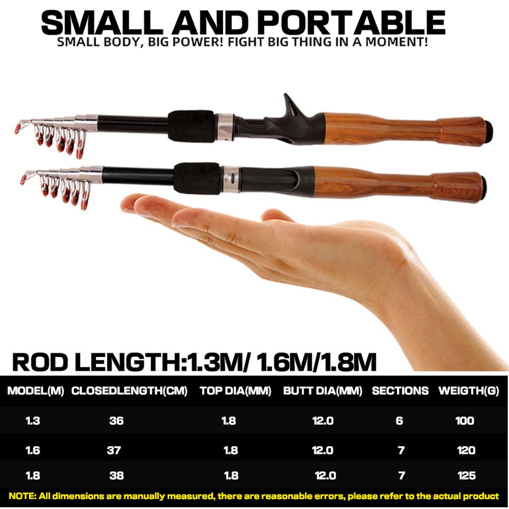 Ultra-short Section Sea Rod Portable Telescopic Small Sea Rod Lure Fishing Rod 1.3-1.8m Carbon Spinning Casting Baitcasting Light Travel Lure Rod