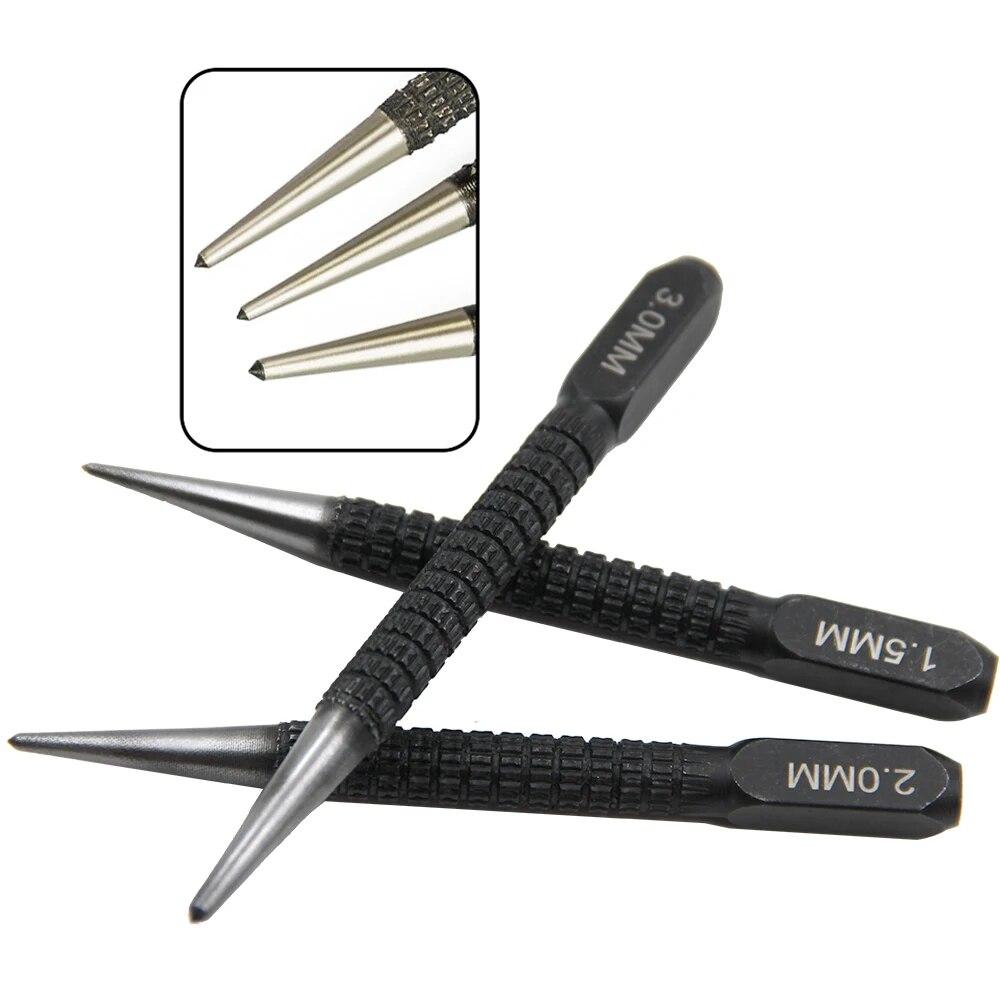 3PC Center Punch Positionierung Fixer Schwarz Zylindrischen Nagel Stanzen Pin Bohren Werkzeug Zubehör Set