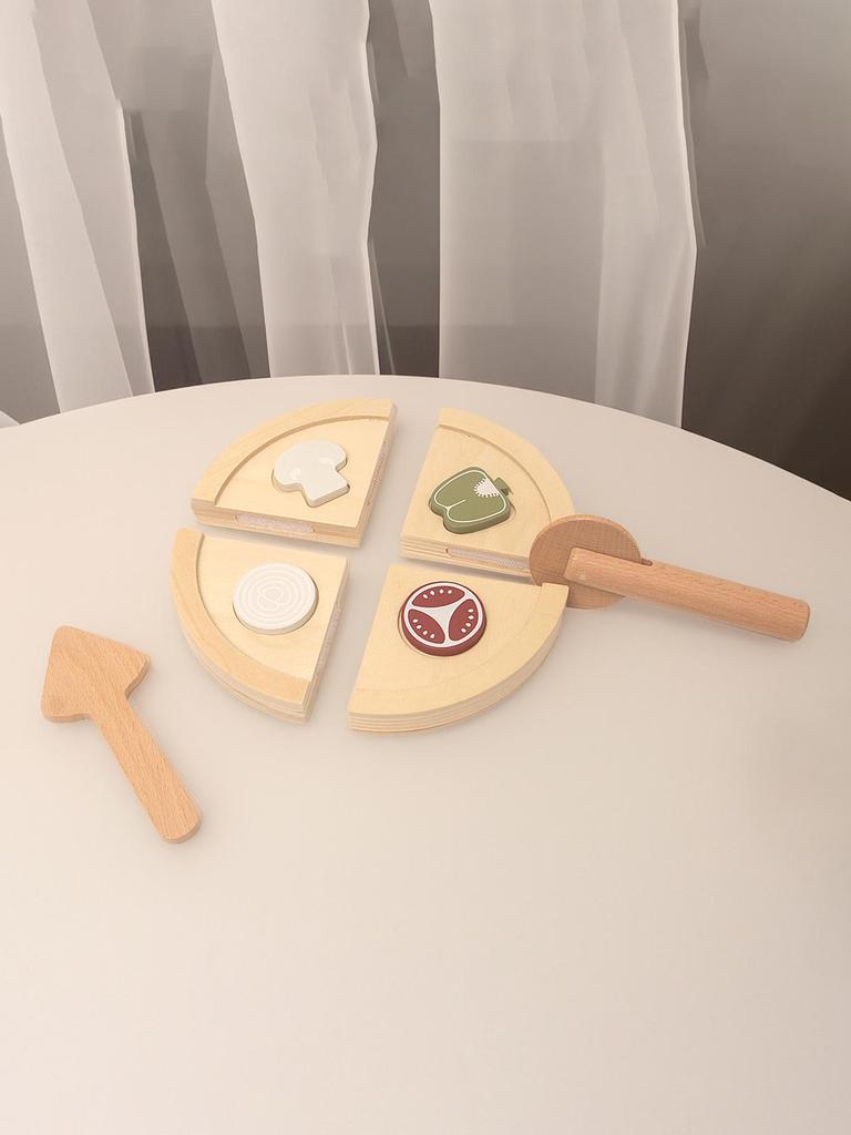 Wooden Pizza Puzzle & Pretend Play Set for Kids - Interactive Hands-on Kitchen Toy.