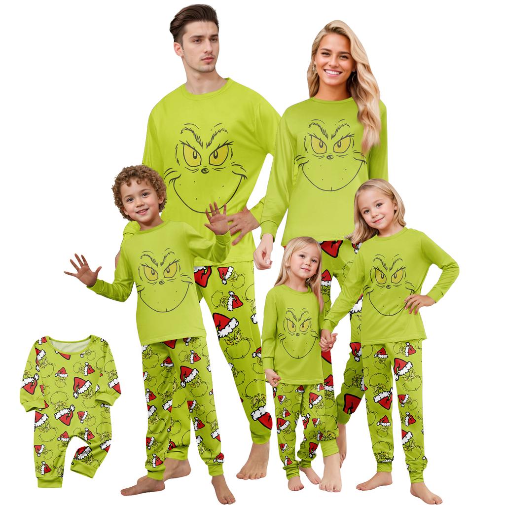 Print Cute Family Set Pajamas, Home Clothes, Family Set Long Sleeve Top Pants Set