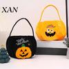Cute Holiday Gift Bags Halloween Pumpkin Candy Bag, Cartoon Velvet Plush Treat Tote for Storage Kids, Reusable Trick or Handbag, Party Favor