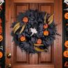 Halloween Wreath Black Plastic Maple Leaf With Cloth Pumpkins Outdoor Indoor Party Decoration Mysterious Door Ornament