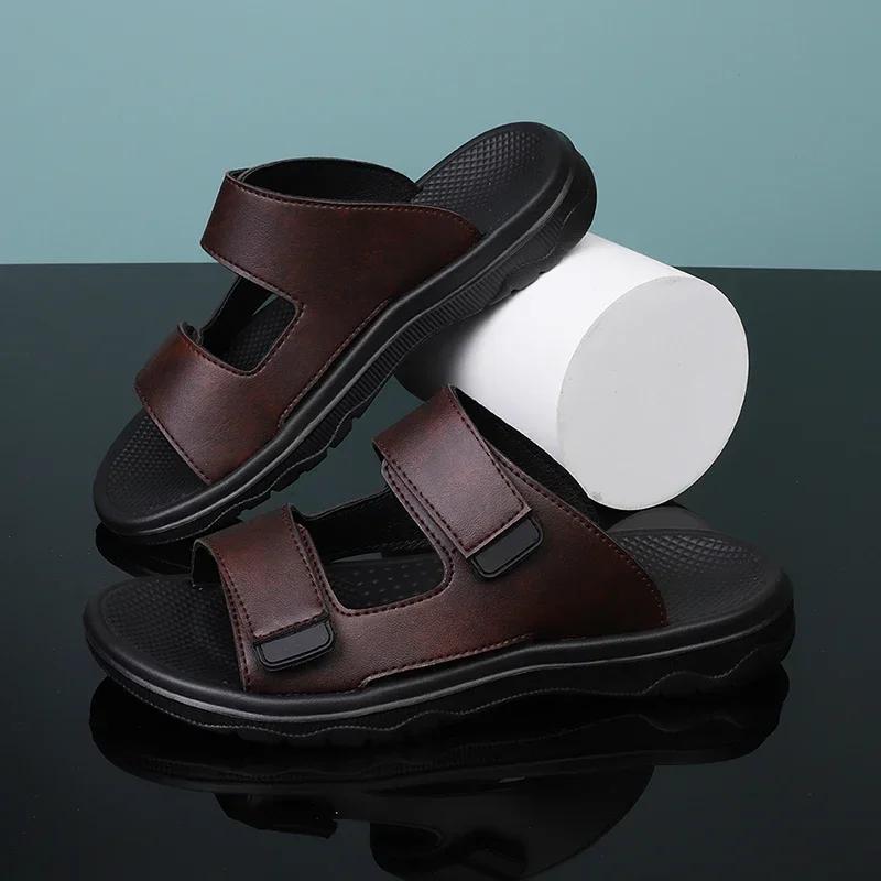 

Summer men slippers in comfortable plus size man shoes 47 коричневий