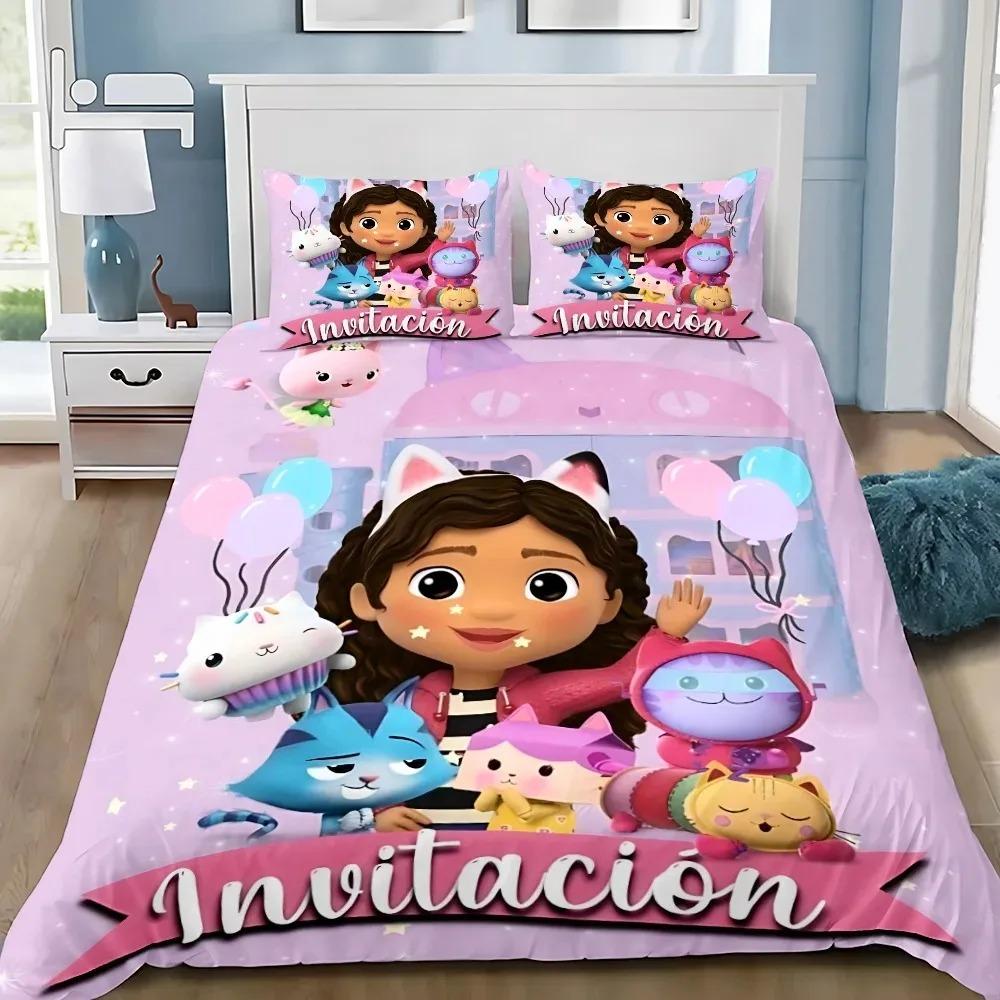 

Cartoon Duvet Cover Pillowcase Bedding Set Gabbys Dollhouses Adult Boy Girl Bedroom Decoration Children Single Double Large Size 70x133cm 3pcs