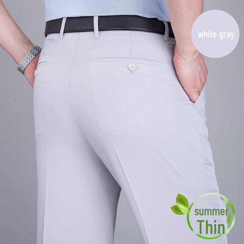 Men's Summer Mulberry Silk High-Waist Loose White Trousers