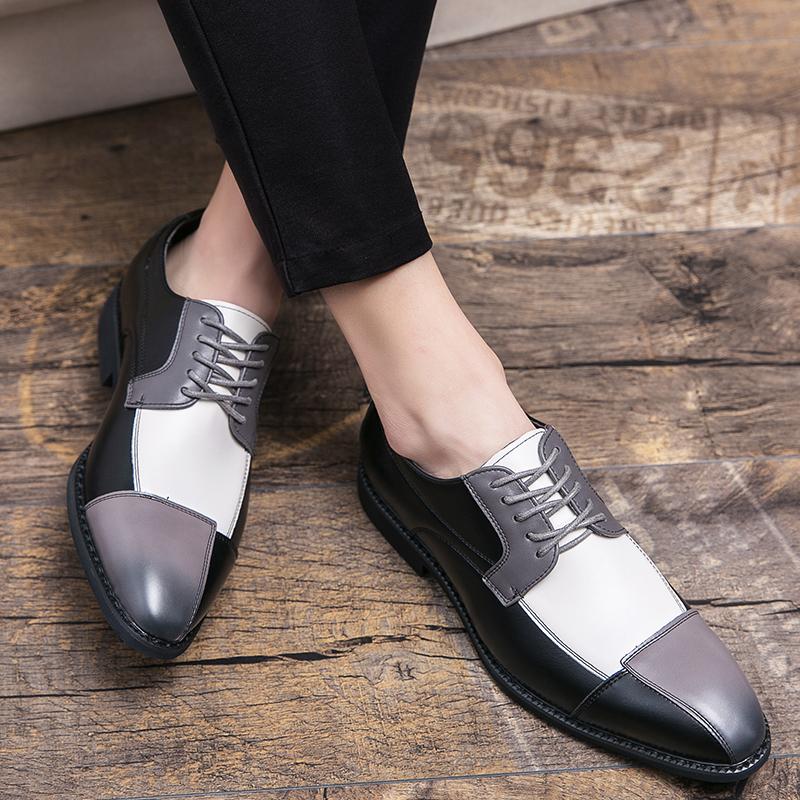 Fashion Men Hot Selling Fashion Dress Shoes PU Spliced Lace Up Business Office Derby Shoes British Social Shoes Size 38-48 Men Shoes
