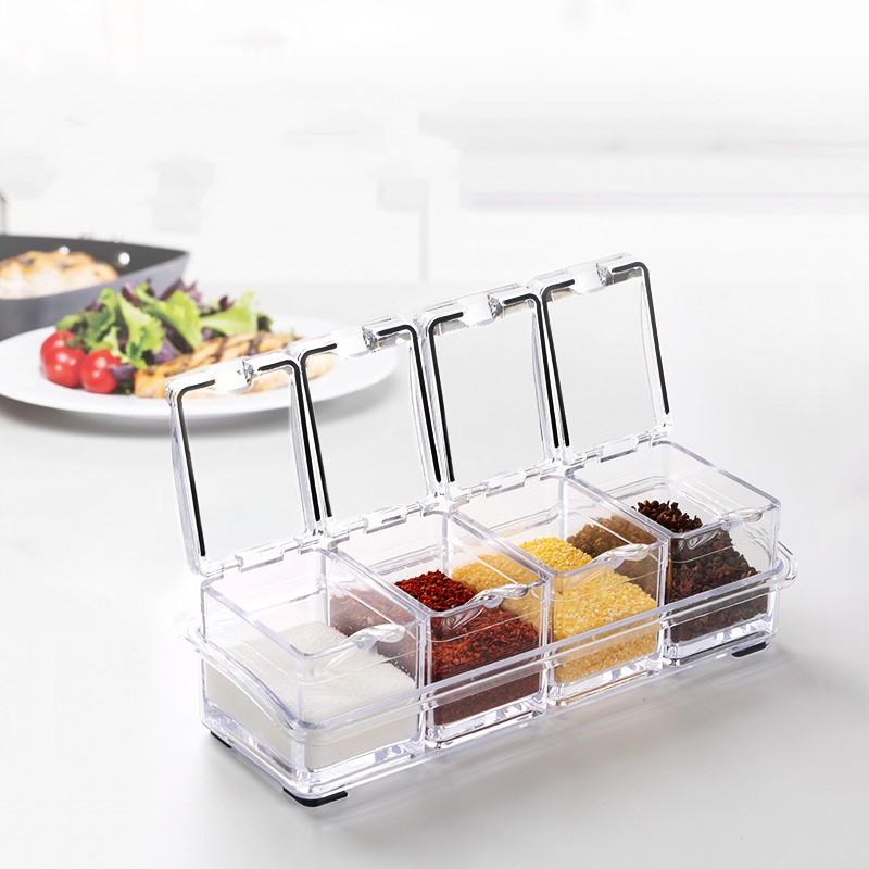 4 Stück Transparente Gewürzgläser-Set mit Löffeln und Deckeln – Gewürzregal zur Aufbewahrung von Gewürzen für die Küchenwürzung