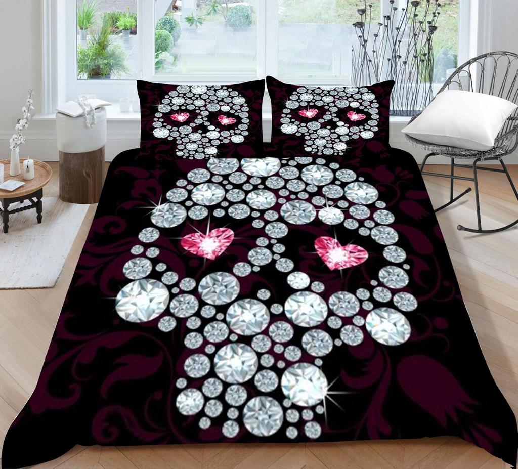 Bedding Set 3D Skull Printing Bedding Set Bedclothes Bed Three Piece Comfortable Pillowcase Polyester Quilt Cover