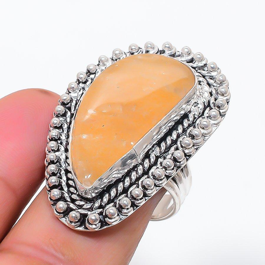 Natural Yellow Aventurine Gemstone 925 Sterling Silver Jewelry Ring Size 10 B2s08