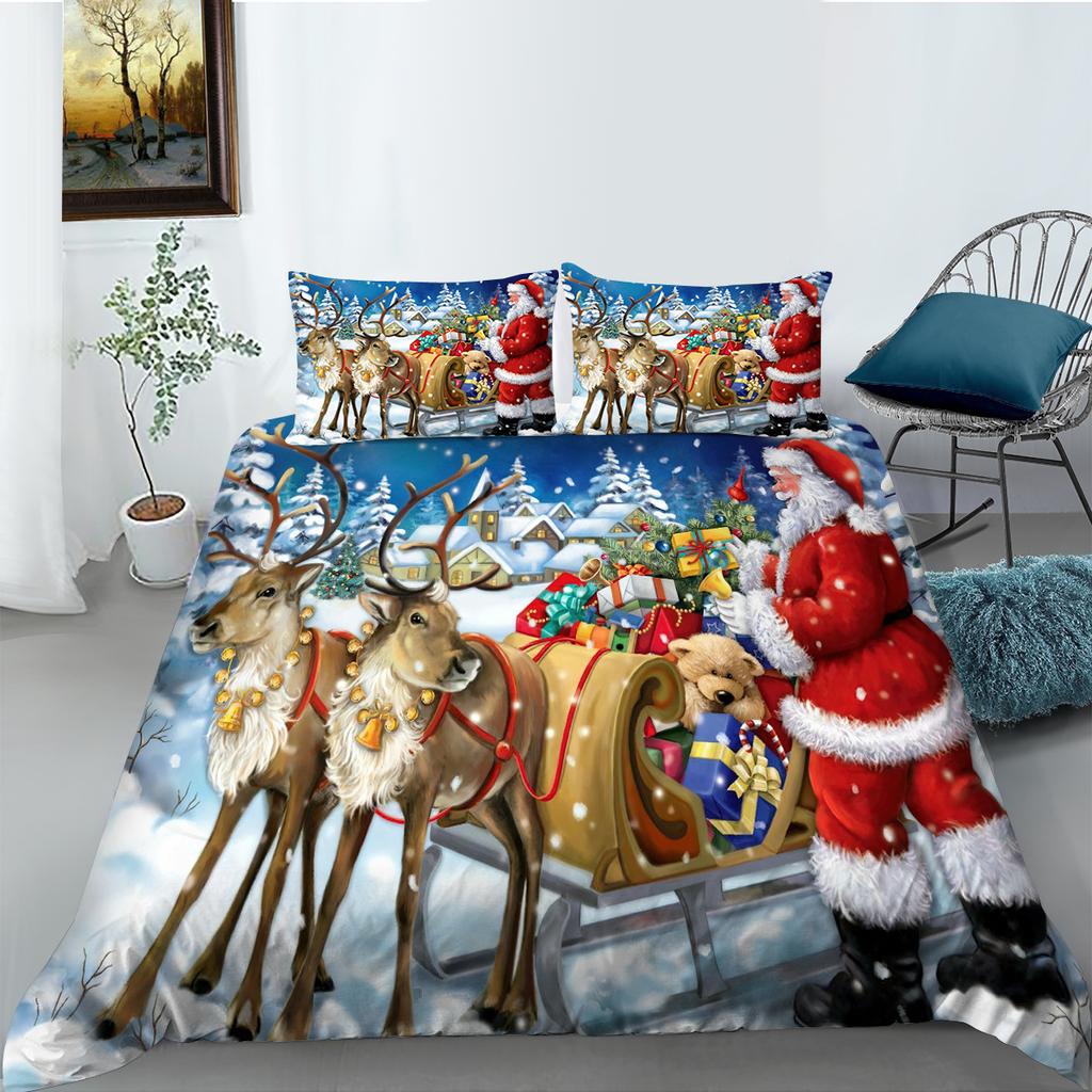 3D-Weihnachts-Bettwäsche-Set, Dekoration für Neujahrsatmosphäre, Bettbezüge, Kissenbezüge, 2/3-teilig, Neujahrszimmer, weiche Schlafzimmerdekoration