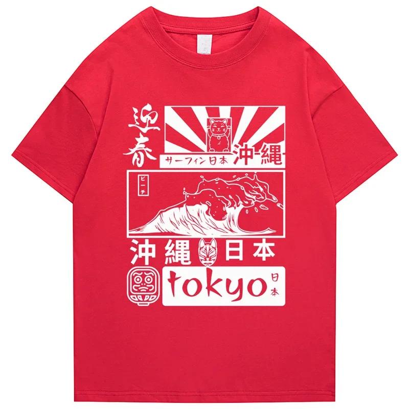 2025 Herren Japanisch Retro Tokio Wellenmuster bedruckt 100% reine Baumwolle Hip-Hop Kurzarm-T-Shirt Street Painting Kleidung