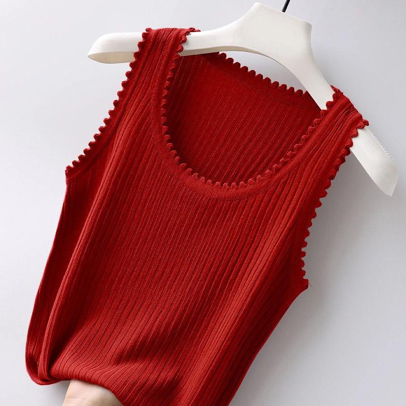 

Черные майки женские летние 2025 без рукавов с круглым вырезом белые трикотажные майки женские топы JJ308 One Size красный