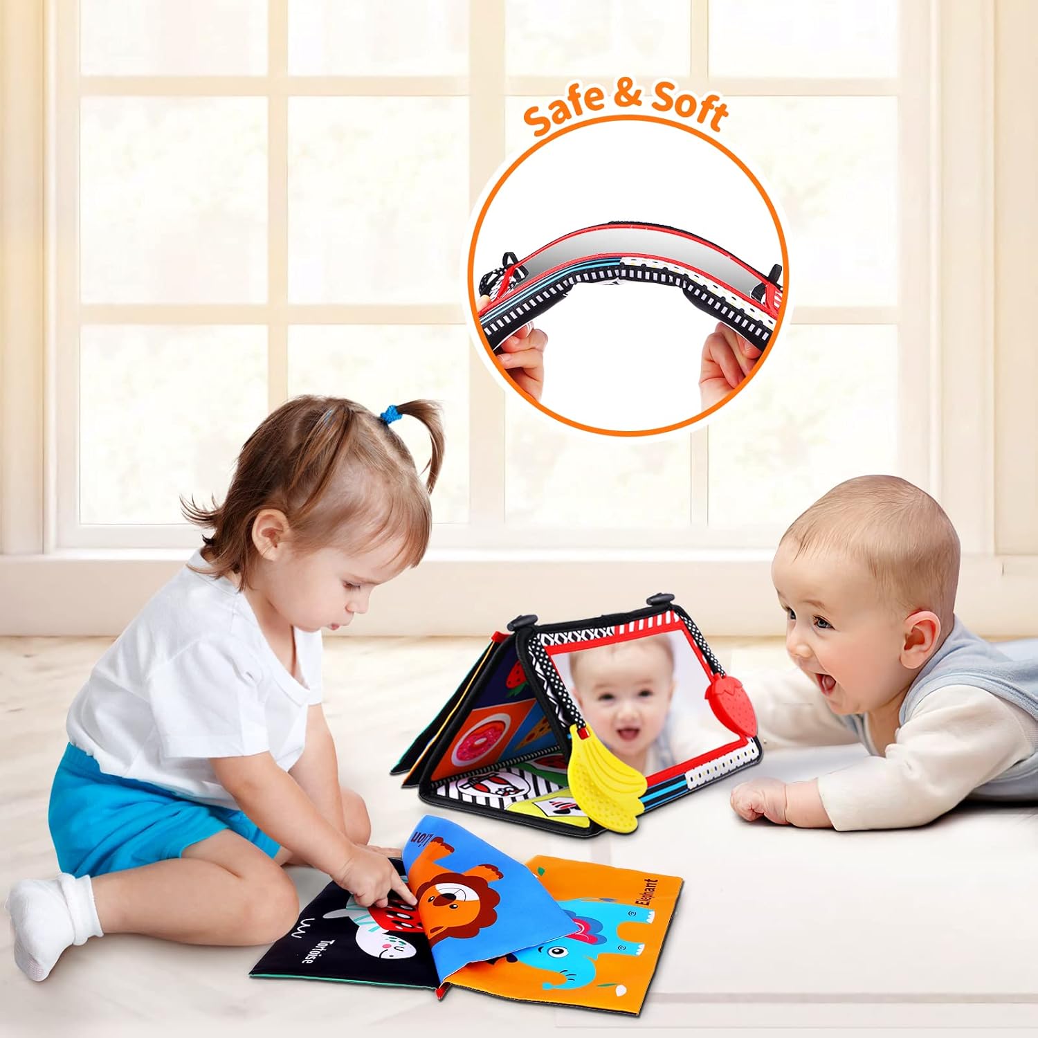 Baby Mirror Tummy Time Toys 0-3 3-6 Months Sensory Crinkle Baby Books Black and White High Contrast Baby Toys for Newborn Infant Montessori Car Seat
