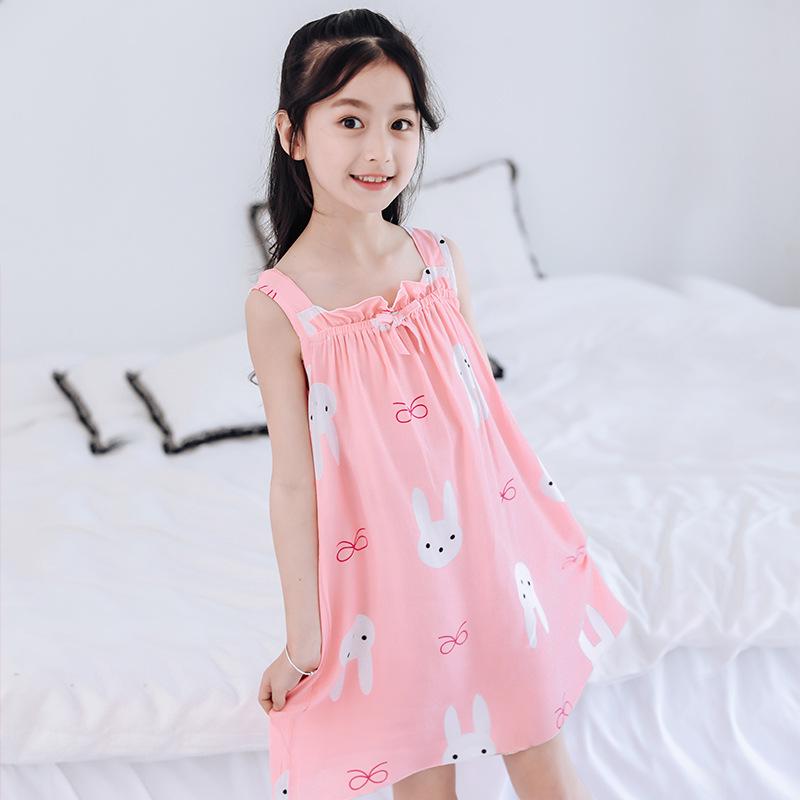 Summer Girls' Sleeveless Cotton Gauze Nightgown Pajamas