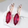 Luxury Gold Color Marquise Red Zircon Twisted Drop Dangle Earrings for Women Party Gift