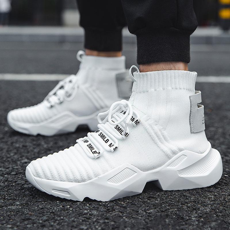 High-top sneakers Lightweight thick-soled large-size men's black breathable running shoes Summer flat-heeled sneakers