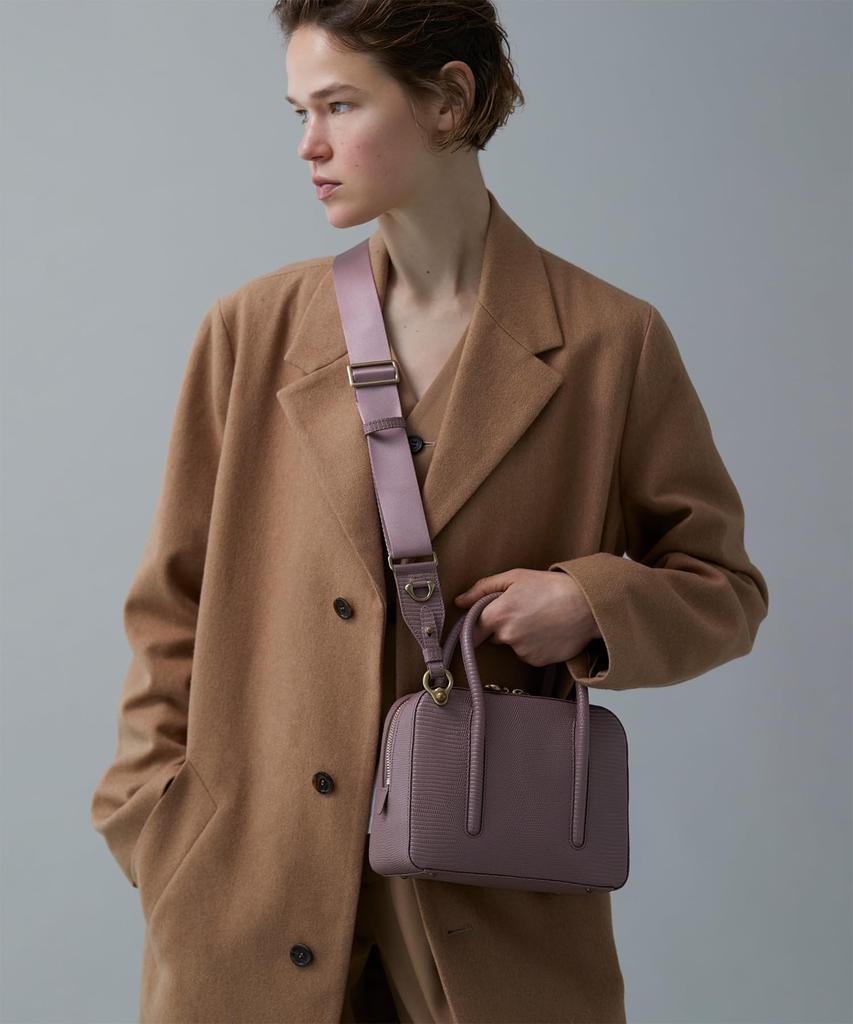Sac à main Toff & Loadstone Jolly Mini Boston Lézard avec Bandoulière, Cuir Gaufré, Taille Unique, Marron et Rose Poussiéreux