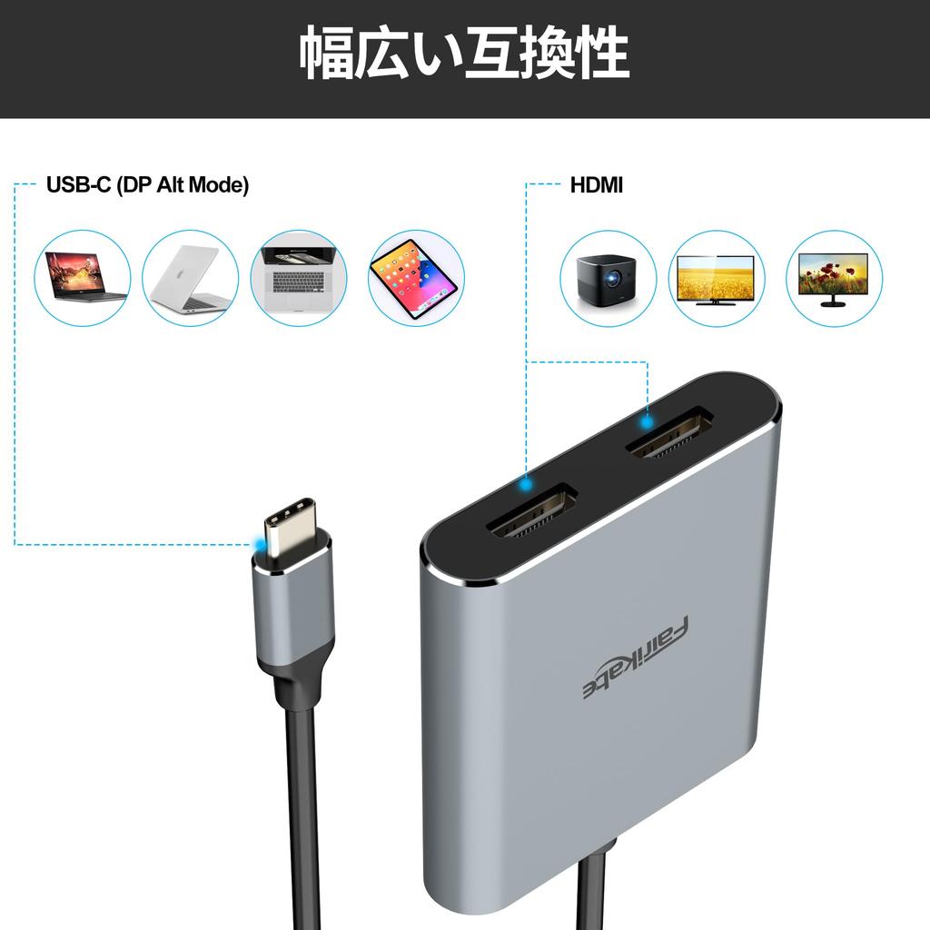 USB C to Dual HDMI Adapter 4K 60Hz Splitter 2 Monitor Extended Display Type C Hub Multi Docking Station for Laptop Alt Mode Supports Thunderbolt 3 (DP