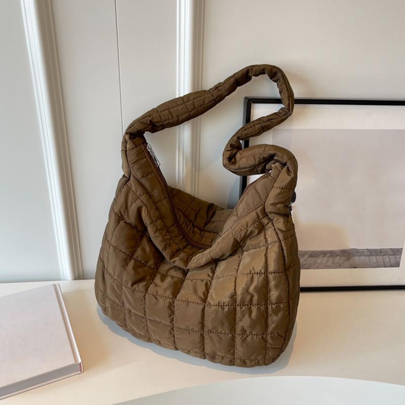 Women Quilted Crossbody Bag Casual Down Satchel Bag Fashion Shoulder Bag Solid Color Messenger Bag Versatile Slouchy Shopping Ba